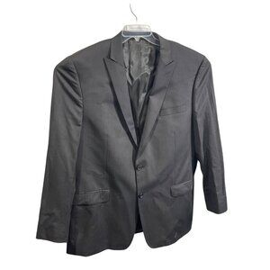 Calvin Klein Mens Black Pinstripe Wool Suit Jacket Blazer 2-Button 46L